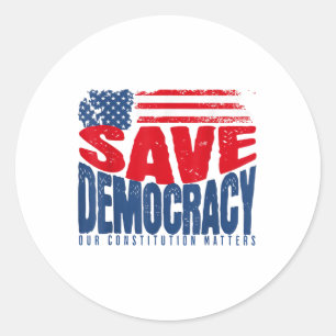 Bewaar de democratie, onze grondwet ronde sticker
