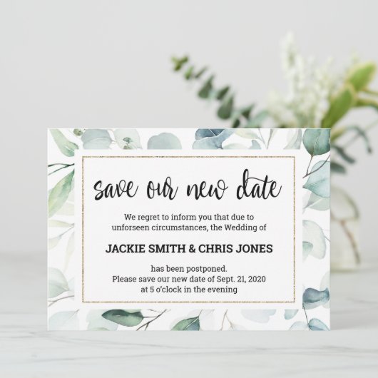 Bewaar de Nieuwe Datum Huwelijksaankondiging Kaart (Staand voorkant)