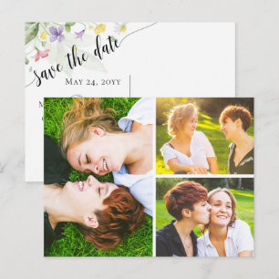 Bewaar deze datum Aquarel Wilde Bloemen 3-foto Briefkaart