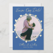 Bewaar deze datum Foto Bruiloft Blauw Goud Harten Save The Date (Voorkant)
