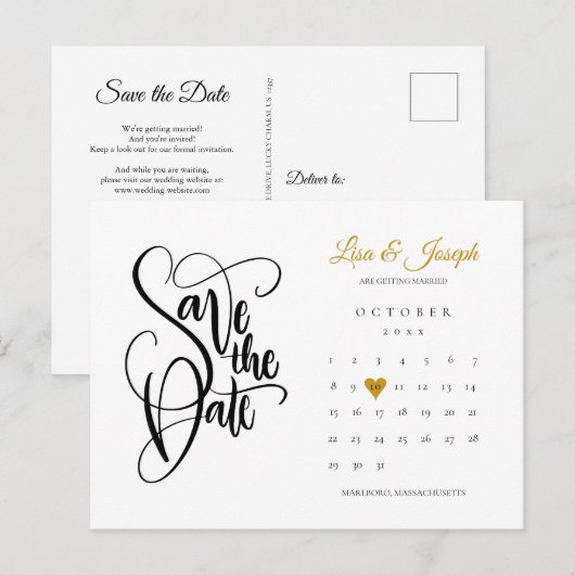 Bewaar deze datum Gouden Hart Kalender QR-code Aankondigingskaart (Voorkant / Achterkant)