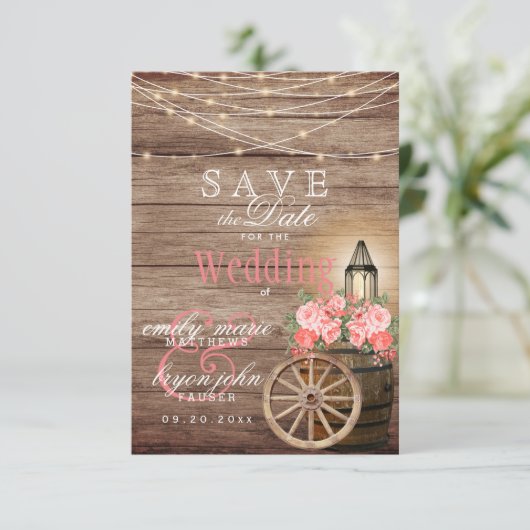 Bewaar deze datum - Lichtslingers, Houten vat - Ko Save The Date (Staand voorkant)