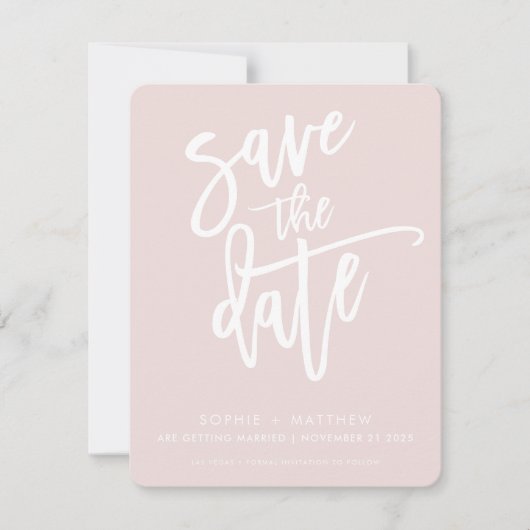 BEWAAR DEZE DATUM moderne kalligrafie schrift roze Save The Date (Voorkant)