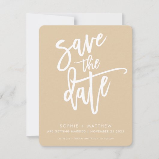 BEWAAR DEZE DATUM moderne kalligrafie script salie Save The Date (Voorkant)