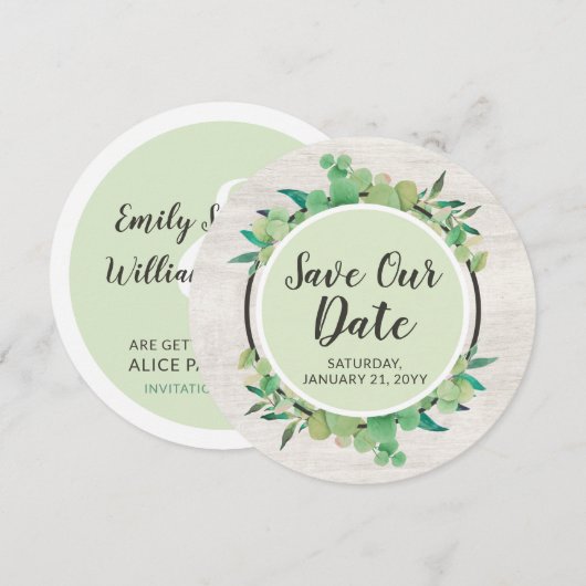 Bewaar deze datum Rustic Wood & Eucalyptus Botanic Kaart (Voorkant / Achterkant)