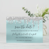 Bewaar deze datum Zilver Grijs Blauw Spark Druppel Save The Date (Staand voorkant)