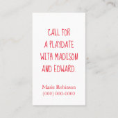 Bewaar in Touch Panda Playdate Contactkaartje (Achterkant)