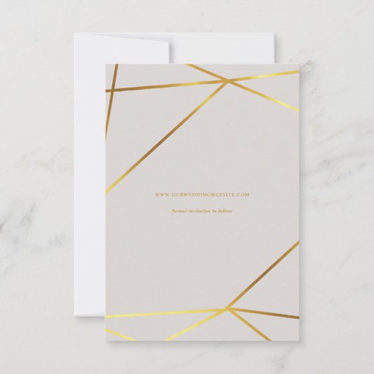 Bewaar onze datum Geometric Gold Lijst Aankondigin Kaart (Achterkant)