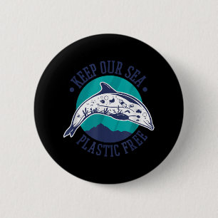 Bewaar onze zee plasticvrij, milieubescherming ronde button 5,7 cm