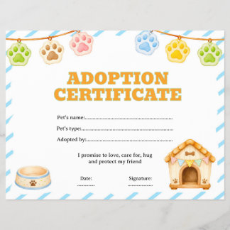 Bewaarbare adoptiecertificaat voor huisdieren flyer