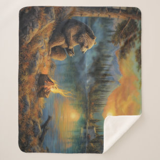 Bewaarder van de herfstvlam | Grizzly Bear Campfir Sherpa Deken