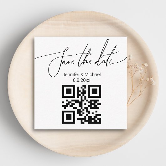 bewaart de datum, qr code minimalistische trouwtre informatiekaartje