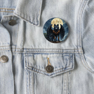 Bewaker van de Maan – De Zwarte Gevleugelde Wolf Ronde Button 5,7 Cm