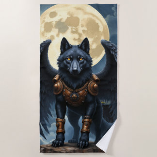 Bewaker van de Maan – De Zwarte Gevleugelde Wolf Strandlaken