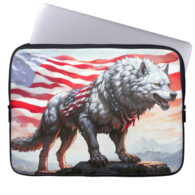 Bewaker van de vrijheid: de patriottische wolf laptop sleeve (Voorkant)