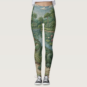 Bewaker van de wetlands: Geborduurde krokodil Leggings