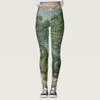 Bewaker van de wetlands: Geborduurde krokodil Leggings