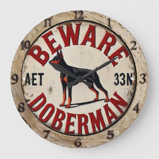 Beware Doberman Pinscher Dog Grote Klok (Voorkant)