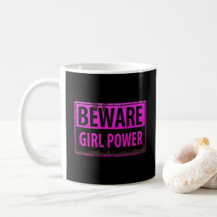BEWARE Girl Power - Roze Black Metal Danger Sign Koffiemok