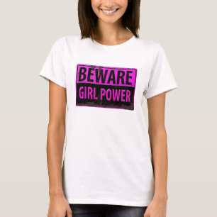BEWARE Girl Power - Roze Black Metal Danger Sign T-shirt