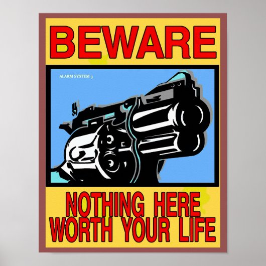 BEWARE, PISTOOL EIGENAAR SIGN POSTER (Voorkant)