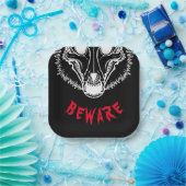 BEWARE Spooky Skulldog Papieren Bordje (Feest)