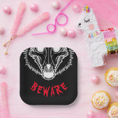 BEWARE Spooky Skulldog Papieren Bordje (Feest)