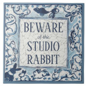 Beware Studio Rabbit Delft Blue White Sign Dedham Tegeltje (Voorkant)