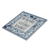 Beware Studio Rabbit Delft Blue White Sign Dedham Tegeltje (Zijkant)