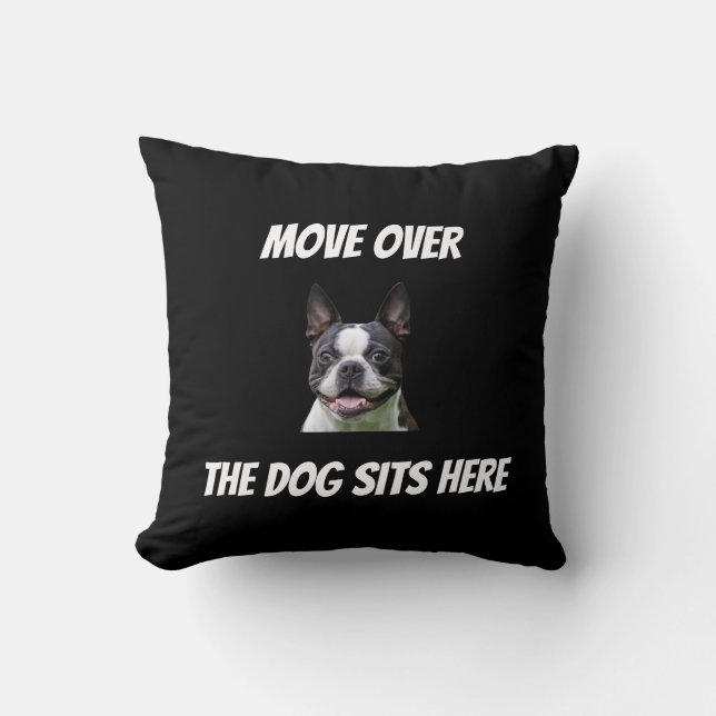 Beweeg over de hond zit hier grappige aangepaste h kussen (Voorkant)
