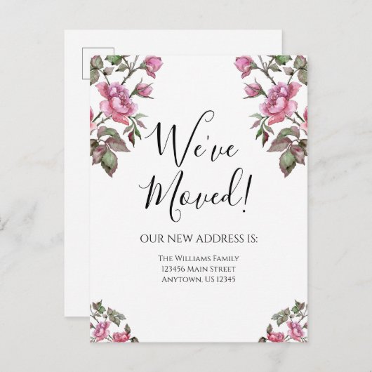 Bewegend Aankondiging Paarse Waterverf Bloemen Briefkaart (Voorkant / Achterkant)