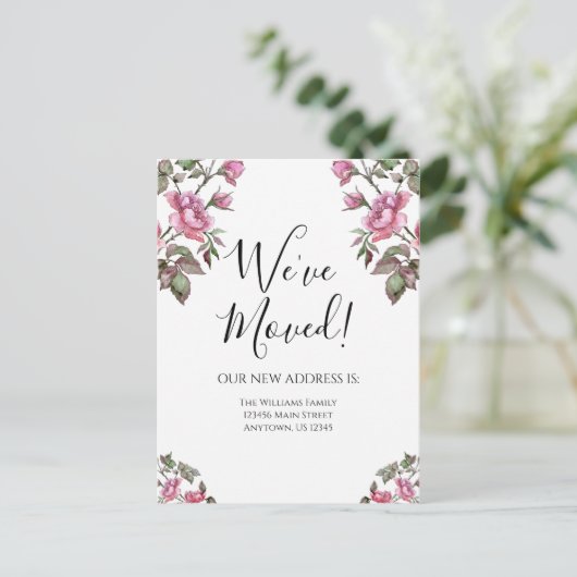 Bewegend Aankondiging Paarse Waterverf Bloemen Briefkaart (Staand voorkant)