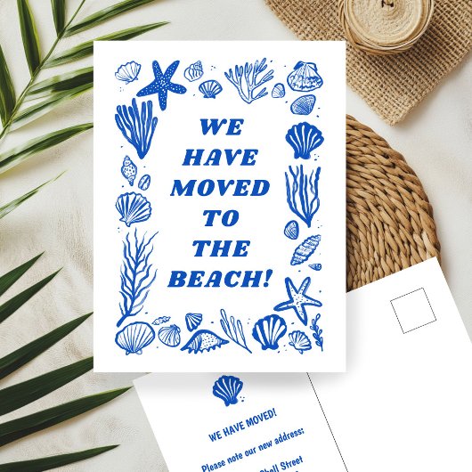 BEWEGENDE AANKONDIGING ADRES Blue Seashells Beach Briefkaart