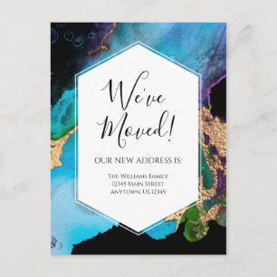 Bewegende aankondiging Gold Blue Black Ink Modern Briefkaart