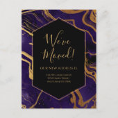 Bewegende aankondiging Gold Paarse marble Ink Mode Briefkaart (Voorkant)