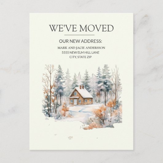 Bewegende aankondiging Log Cabin Snow Briefkaart (Voorkant)