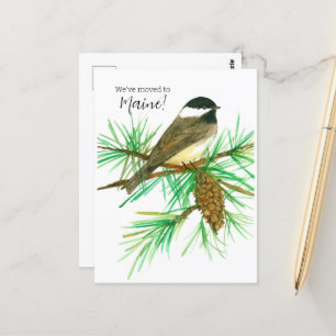 Bewegende aankondiging Maine Chickadee Pinecone Tr Briefkaart