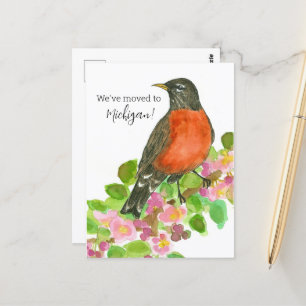 Bewegende aankondiging Michigan Robin Apple Blosso Briefkaart