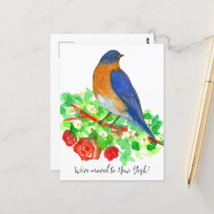 Bewegende aankondiging New York Bluebird Red Roses Briefkaart
