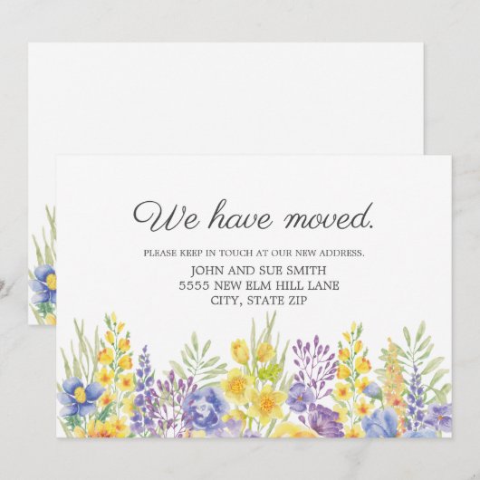 Bewegende bekendmaking Geel Blauw Paars Floral Aankondiging (Voorkant / Achterkant)