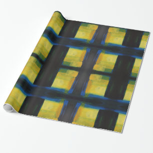 "Beweging" Blauw Geel Verpakpapier, 30 in x 6 ft Cadeaupapier