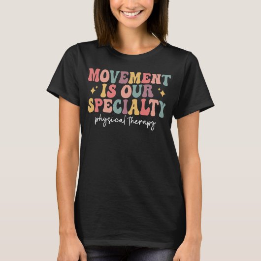 Beweging is onze specialiteit Retro Fysieke Therap T-shirt (Voorkant)