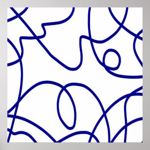 Beweging: Lijnkunst in Blauw en Wit Poster