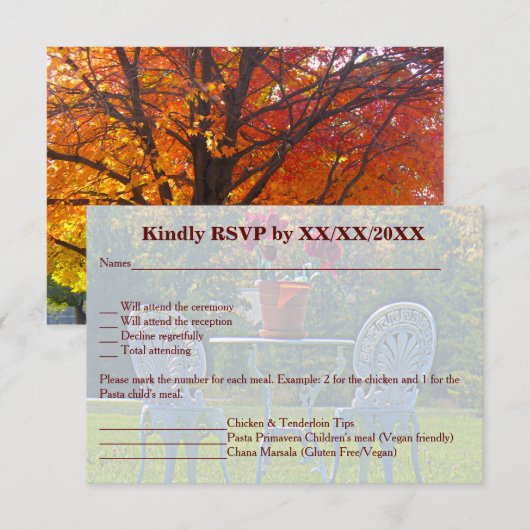 Beweide van liefde - herfst Boom Wedding RSVP Kaart (Voorkant / Achterkant)