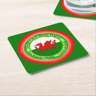 Bewerk bijpassende Welshe Draak St David's Day Vierkante Kartonnen Onderzetter