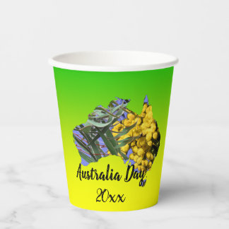 Bewerk Tekst Jaar, Australia Day Gum Leaf Wattle Papieren Bekers