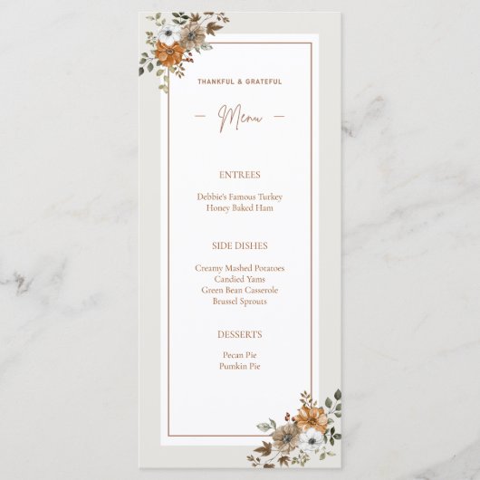 Bewerkbaar Aangepaste Bloemen Thanksgiving Menu Sj (Voorkant)