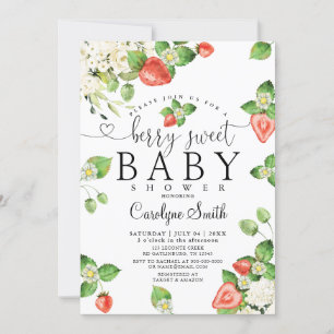 Bewerkbaar aardbeienbessen zoet Baby shower Kaart