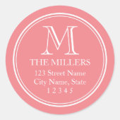Bewerkbaar Achtergrondkleurnaam Monogram adres Ronde Sticker (Voorkant)