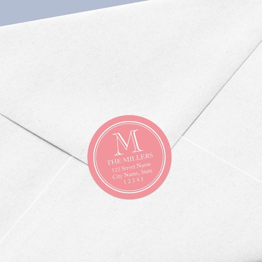 Bewerkbaar Achtergrondkleurnaam Monogram adres Ronde Sticker